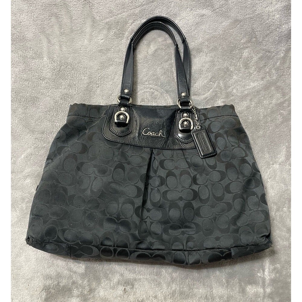 Coach Black Signature F15510 Medium Ashley Carryall Shoulder Bag Purse Strapless